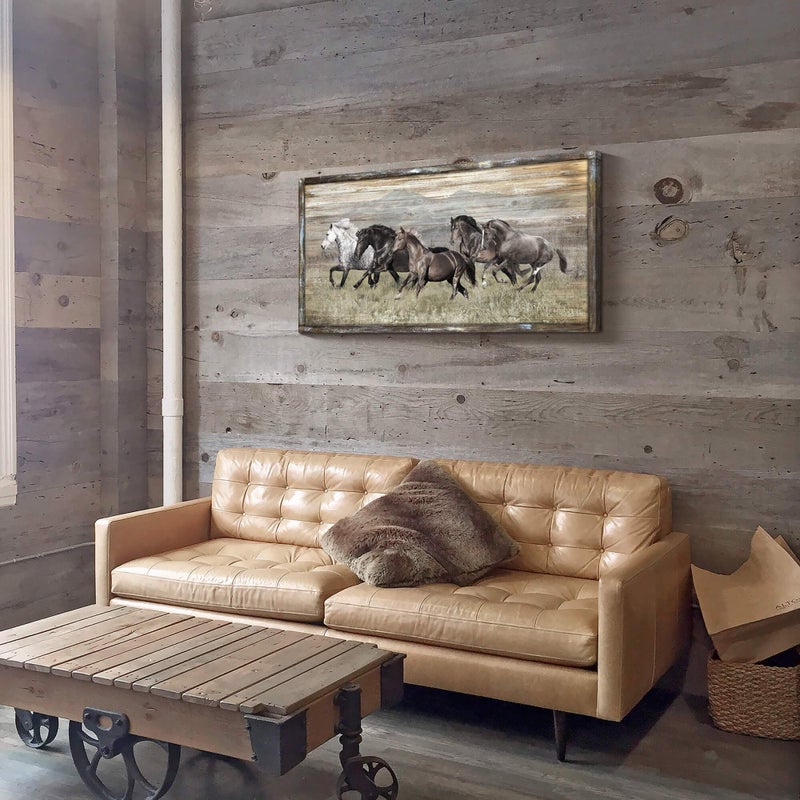 Hardy Gallery Wooden Horses Picture Wall Decor: Modern Running Wildlife Horse Animal Painting Print on Rustic Textured Wood Artwork Wall Art with Handcrafted Wooden Framed (40" x 20") - Image 5